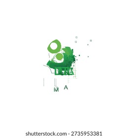 Abstract green design featuring a stylized eye and the word mama
