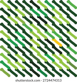 Patrón de guión diagonal verde Abstractas con un trazo amarillo único. Fondo geométrico de textura sin fisuras que representa la individualidad, el liderazgo y el sobresalir de la multitud.