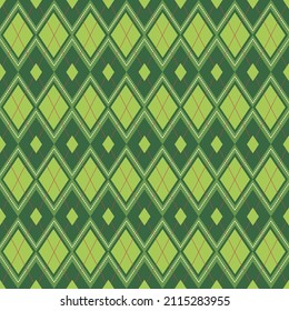 Abstract Green Diamonds Shape Seamless Pattern. Ethnic Background Vector Design.