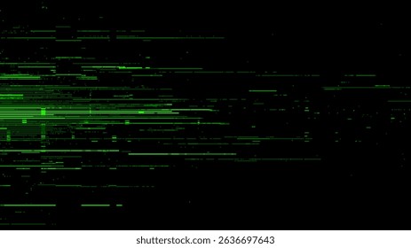Abstract green digital glitch. cyber tech concept. Abstract dark pixel glitch texture with lines and dots of binary code. Vector graphics. digital art.