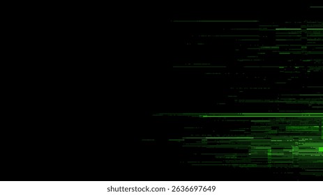 Abstract green digital glitch lines on a black background. vector illustration. cyberpunk style. Glitchy pixel art. futuristic technology concept. cyber network data stream. 