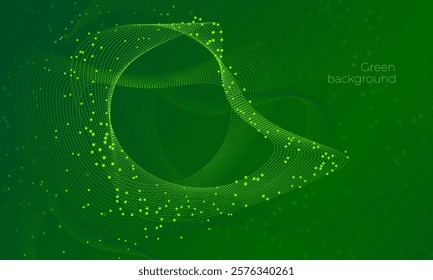 Abstract Green Digital Wave Background with Glowing Particles