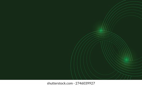 Abstract green digital and wave interference background with glowing light particles