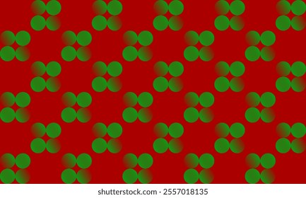 abstract green dot gradient on red background with bubbles, round zigzag dot and square block checkerboard multiple layer repeat pattern, replete image, design for fabric printing