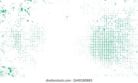 Abstract green dot halftone texture on white background design element with grungy overlay for modern graphic art
