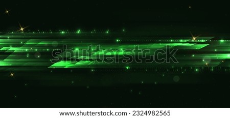 Abstract green dot lighting effect and geometric on dark green background with lighting effect and bokeh. Vector illustration