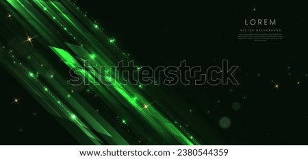 Abstract green dot lighting effect and geometric on dark green background with lighting effect and bokeh. Vector illustration