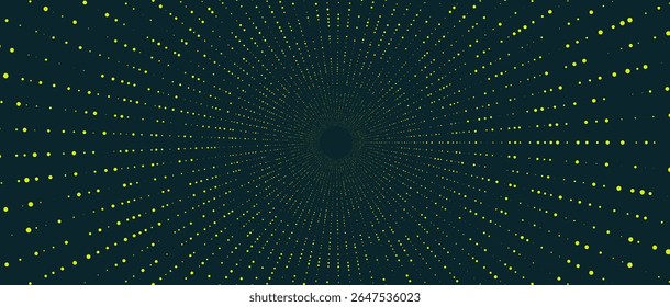 Abstract Green Dotted Tunnel, Radiating Lines, Digital Art, Space, Cosmic Background, Expanding 