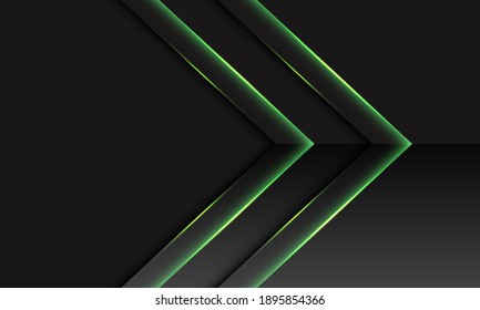 Abstract green double arrow metallic direction on dark grey with blank space design modern futuristic technology background vector illustration.