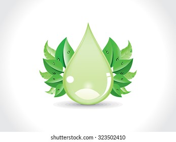 abstract green drop with leaf vector illustration