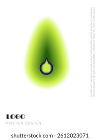 Abstract green droplet shape with dark gradient center and soft glow effect, minimalist style on white background. Concept of eco energy or nature fluid. Vector illustration