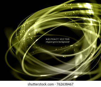 Abstract green dynamic background. Expressive vector frame with contrast glowing line.