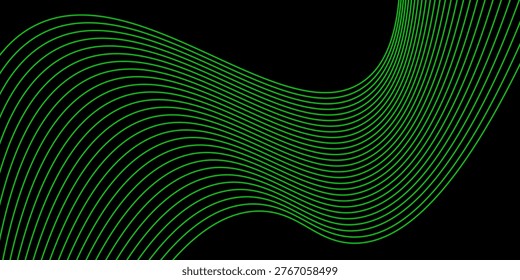 Abstract Green Dynamic Curved Lines on Black Background
