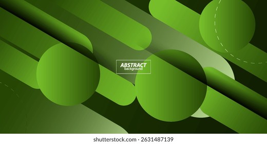 Abstract green dynamic gradient background with 3D look and simple circle pattern. Rounded rectangle elements. Vector Eps10