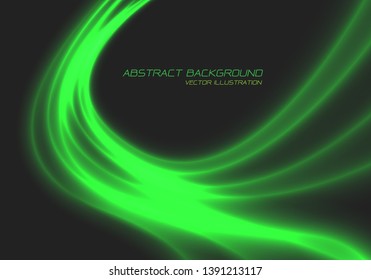 Abstract green dynamic wave line light energy curve on dark grey design modern futuristic technology background vector illustration. 