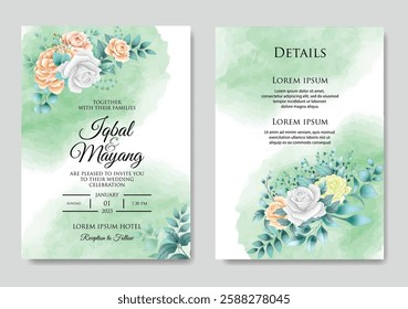 Abstract Green Elegant And Floral Invitation Card.Illustrator and designer. Wedding Invites, save the date, Birthday Invites, Video Invites, E-Cards. 