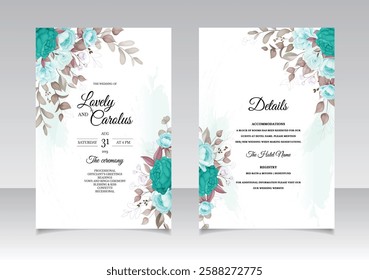 Abstract Green Elegant And Floral Wedding Card. Illustrator and designer. Wedding Invites, save the date, Birthday Invites, Video Invites, E-Cards.