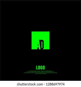 abstract green elegant rectangular square shape with AD logo letters design concept