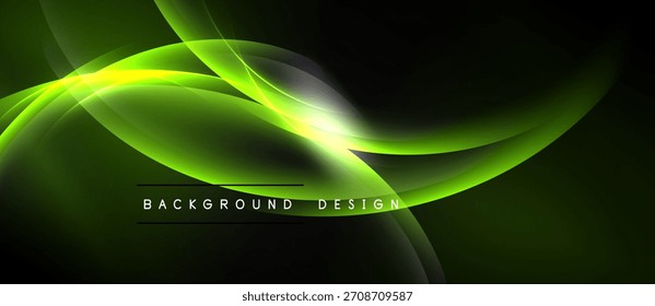 Abstract green energy flow. Dynamic curves create bright visual impact. Modern design element for backgrounds, presentations.