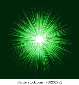 Abstract green explosion design on dark background - vector graphic