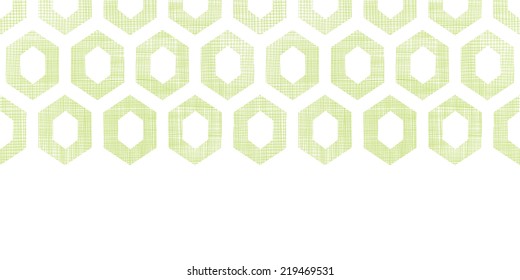 Abstract green fabric textured honeycomb cutout horizontal seamless pattern background