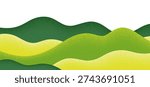Abstract Green Farm Field Pattern. Farm Agriculture Landscape Background. Vector Green Rice Fields. Mountains and Tea Hills Collage Illustration