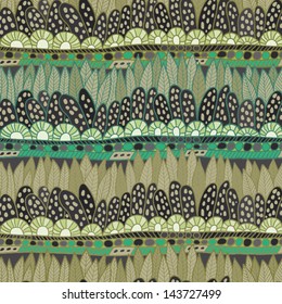 abstract green feathers seamless pattern