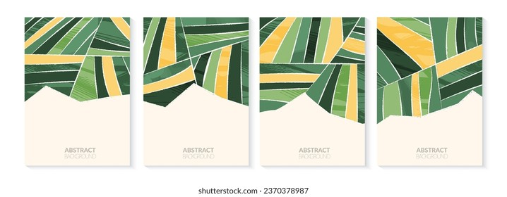 Abstract green field or wave eco farm background. Nature landscape vector illustration with scribble texture. Mountain hill, organic plantation, aesthetic countryside poster design. Ecology brochure