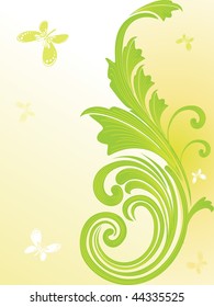 abstract green floral artwork background with butterfly