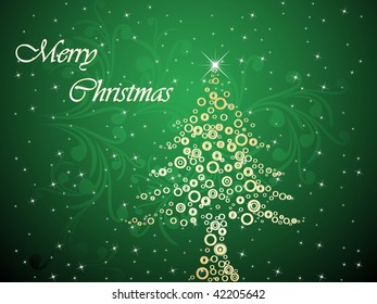 abstract green floral background with christmas tree