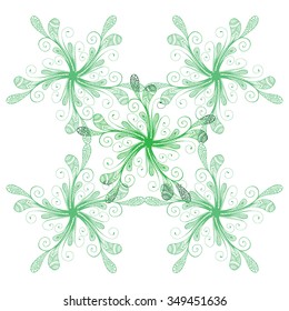 Abstract green floral background pattern. Template poster with doodle flowers.