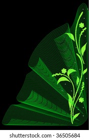 abstract green floral element with mash on black background