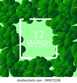 Abstract Green Floral Greeting card - Saint Patrick's Day - 17 March holiday background with paper cut Frame Leafs. Trendy Design Template. Vector illustration.