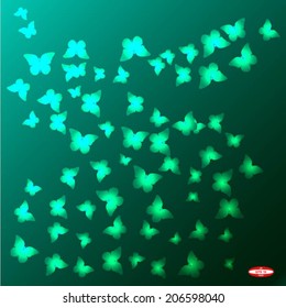 abstract green floral pattern texture with butterfly on dark background vector