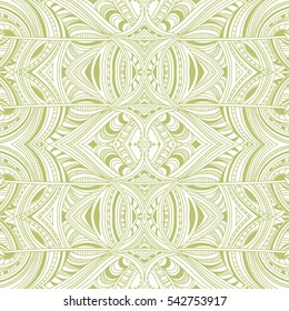 Abstract green floral pattern. Vector seamless doodle hand drawn background.