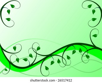 An abstract green floral vector background illustration in landscape orientation with room for text