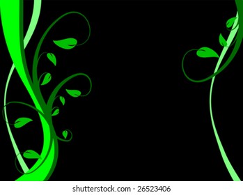 Un fondo abstracto de vector floral verde sobre una base negra con espacio para texto
