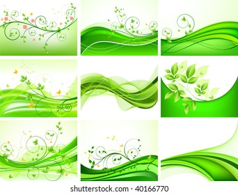   Abstract green floral vector set
