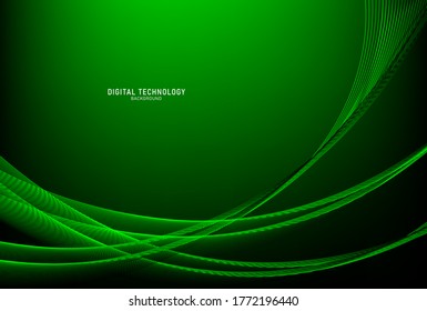 Abstract green flow line digital technology, smooth particle wave, big data techno, design concept background and wallpaper, vector eps
