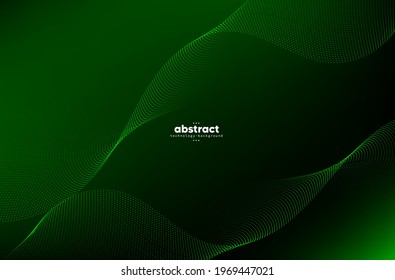 Abstract green flow line digital technology, smooth particle wave, big data techno, design concept background and wallpaper, vector eps
