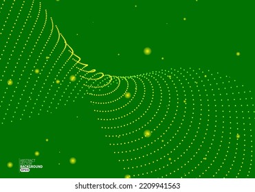 Resumen de tecnología digital de línea de flujo verde, onda de partículas lisas, tecnología de datos grandes, fondo de concepto de diseño y papel tapiz, eps vectoriales 