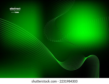Abstract green flow line digital technology, smooth particle wave, big data techno, design concept background and wallpaper, vector eps
