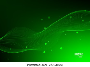 Resumen de tecnología digital de línea de flujo verde, onda de partículas lisas, tecnología de datos grandes, fondo de concepto de diseño y papel tapiz, eps vectoriales
