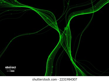 Abstract green flow line digital technology, smooth particle wave, big data techno, design concept background and wallpaper, vector eps
