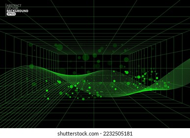 Abstract green flow line digital technology, smooth particle wave, big data techno, design concept background and wallpaper, vector eps 