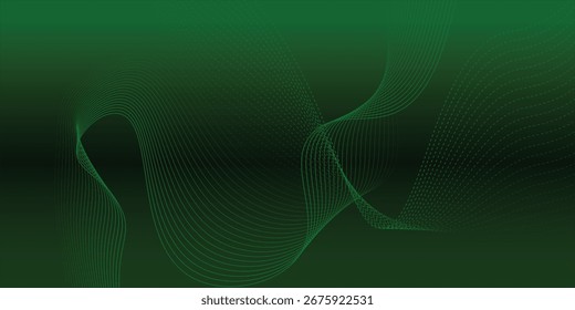 Abstract green flow line digital technology, smooth particle wave, big data techno, design art concept background and wallpaper, vector eps 10