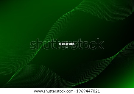 Abstract green flow line digital technology, smooth particle wave, big data techno, design concept background and wallpaper, vector eps
