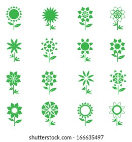 Abstract Green flowers vector icon set, EPS10 vector format