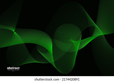 Abstract green flowing line digital technology, smooth particle wave, big data techno design concept background wallpaper, vector eps
