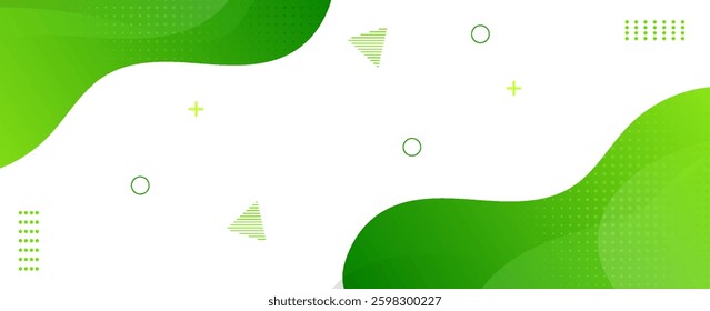 Abstract green fluid background with smooth, wavy shapes and geometric elements. Modern and minimal design. Vector EPS 10